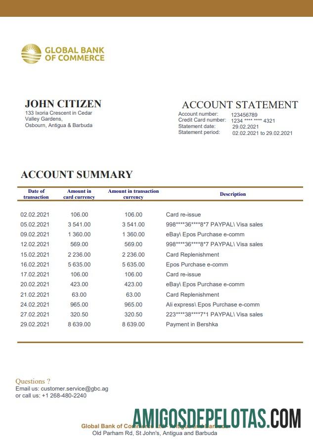Antigua And Barbuda Global Bank Of Commerce extrato bancário amostra