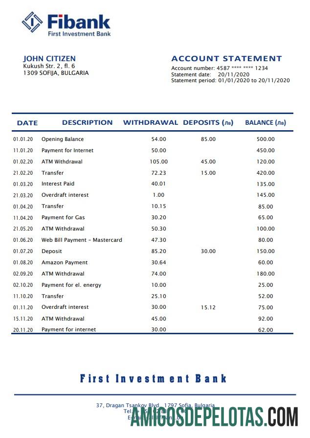 Exemplo do Fibank First Investment Bank da Bulgária