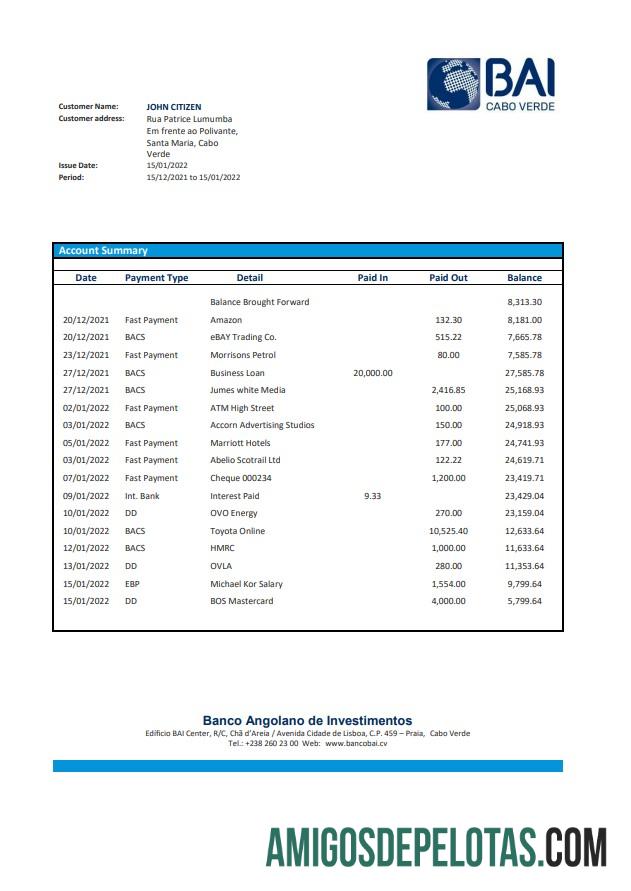 Cabo Verde Banco Africano De Investimentos Bank Statement examplo