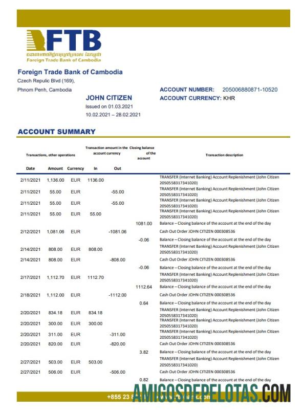Exemplo de Excel do Banco de Comércio Exterior do Camboja do Camboja