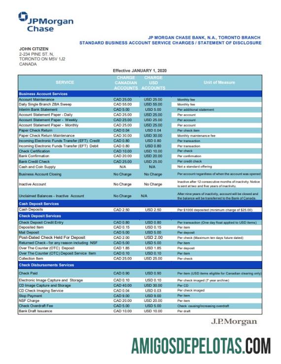 Canada JP Morgan Chase amostra