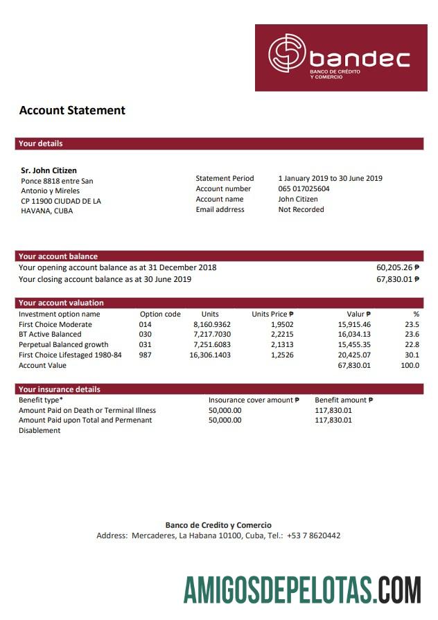 Cuba Bandec Banco De Credito Y Comercio examplo