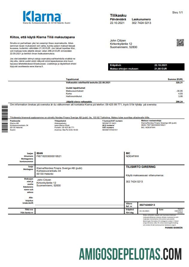 Finland Klarna Bank St modelo