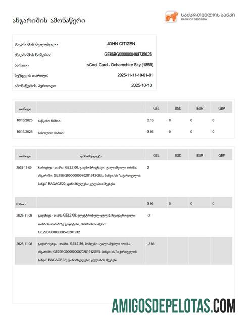 Modelo realista de extrato de conta do Georgia Bank Of Georgia em Word e PDF