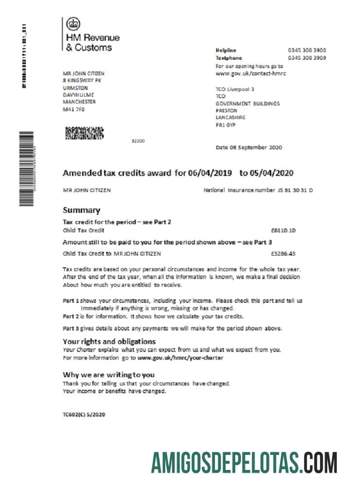 Modelo de extrato bancário HM Revenue & Customs para download, formato Word e PDF