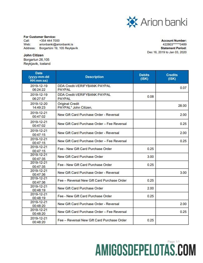Iceland Arion Bank amostra