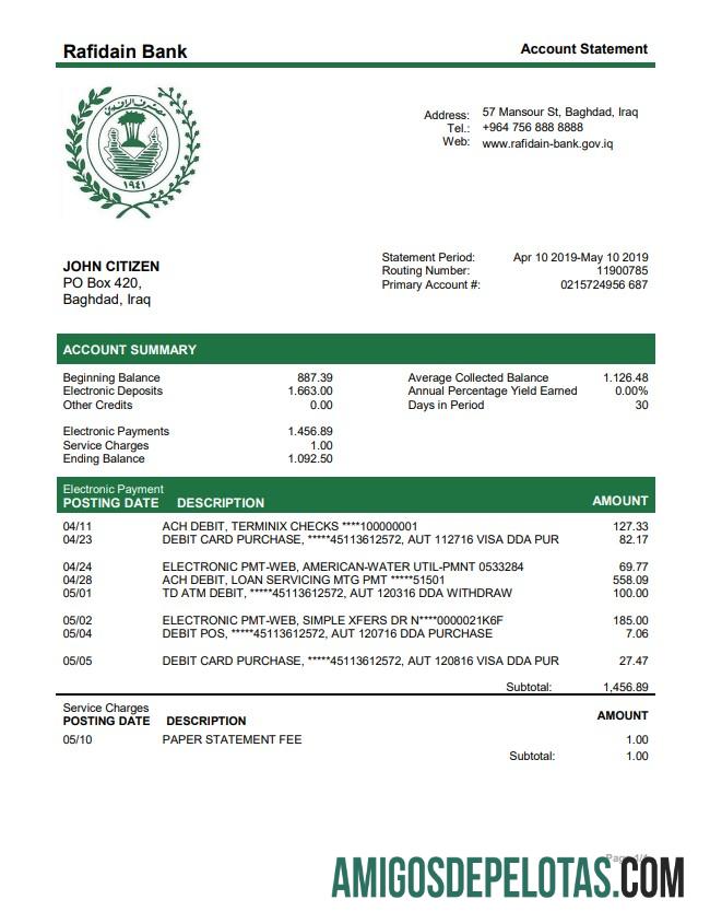 Iraq Rafidain Bank modelo