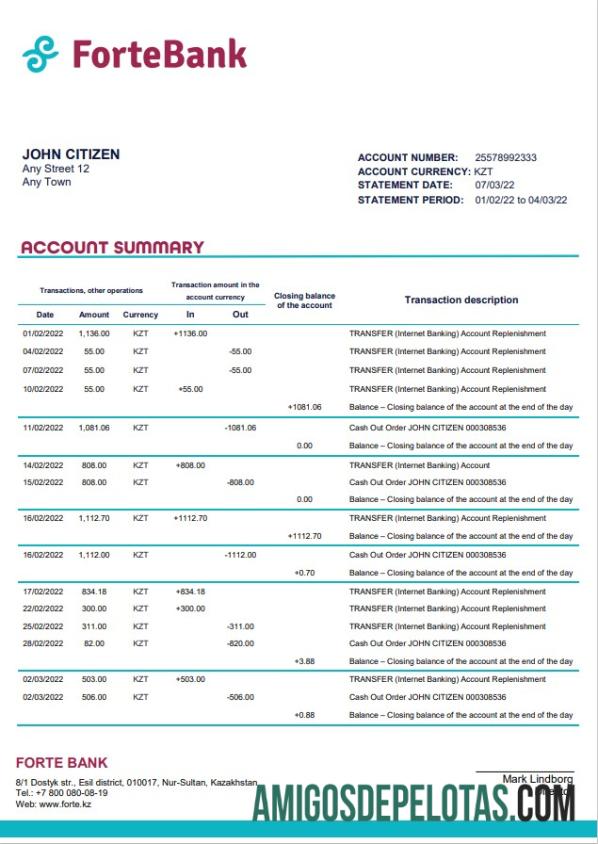 Kazakhstan Forte Bank Word modelo