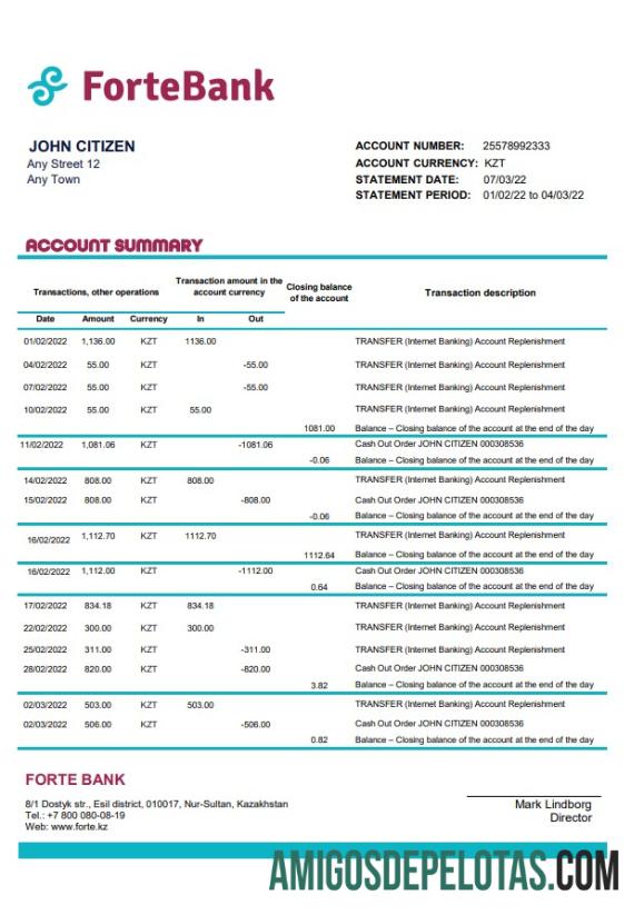 Kazakhstan Forte Bank Xls amostra