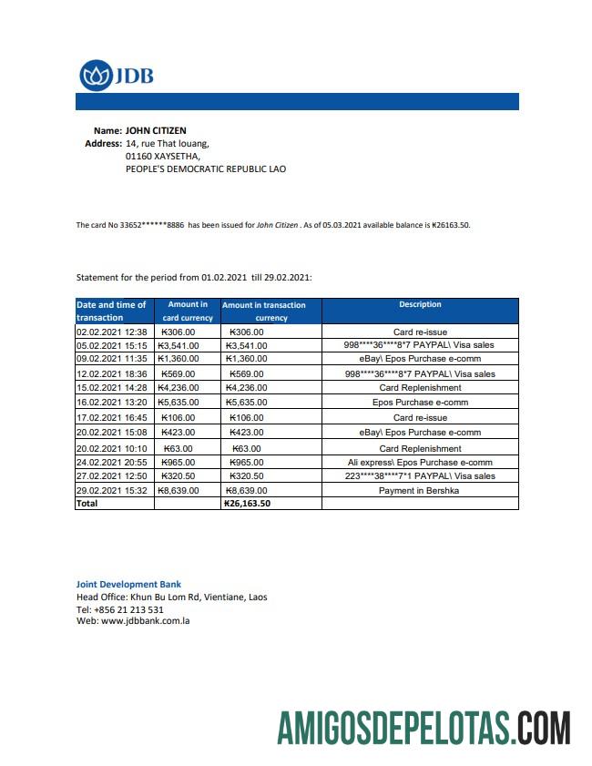 Declaração do Laos Joint Development Bank (JDB) para download, modelo fácil de preencher em formato de arquivo .xls e .pdf