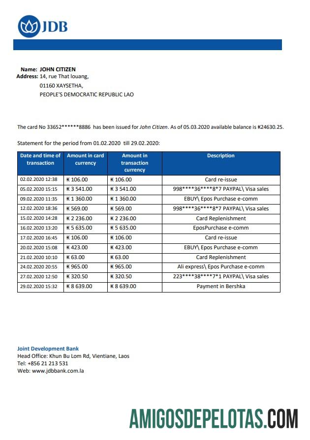 Modelo de declaração do Banco Conjunto de Desenvolvimento do Laos (JDB)