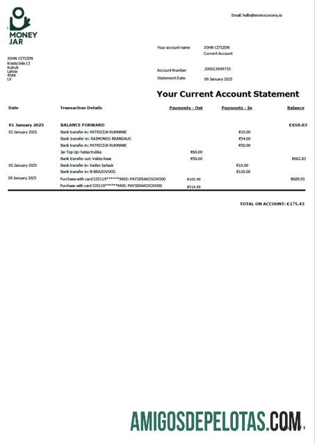 Extrato de conta do Jar de dinheiro da Letônia para download, modelo Word e PDF