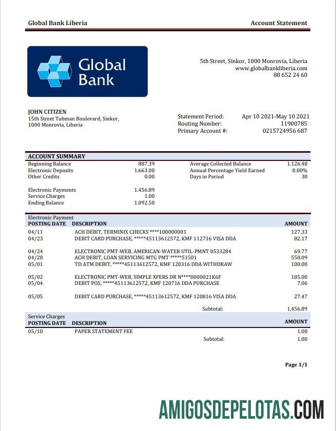 Liberia Global Bank Staement modelo