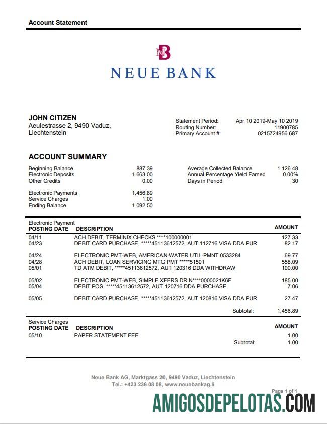 Exemplo do Liechtenstein Neue Bank AG