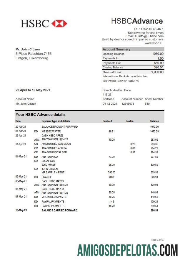 Luxembourg HSBC Excel modelo