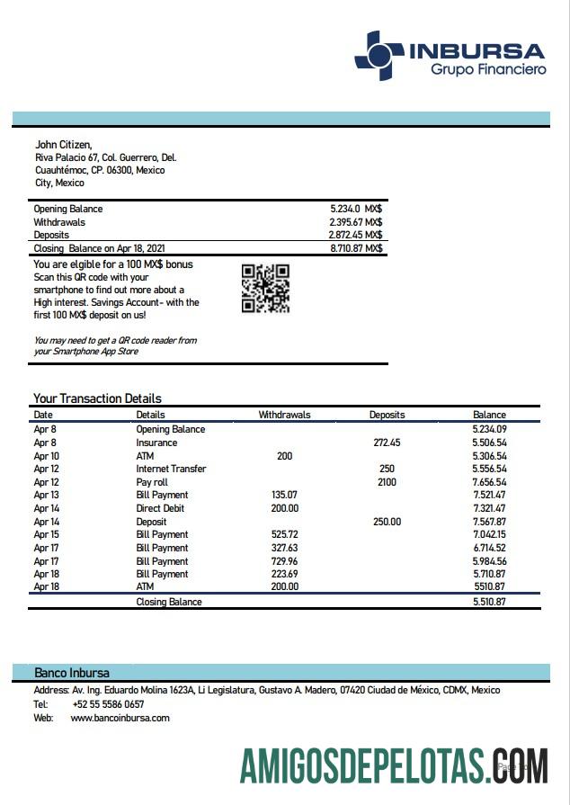 Mexico Inbursa Bank examplo