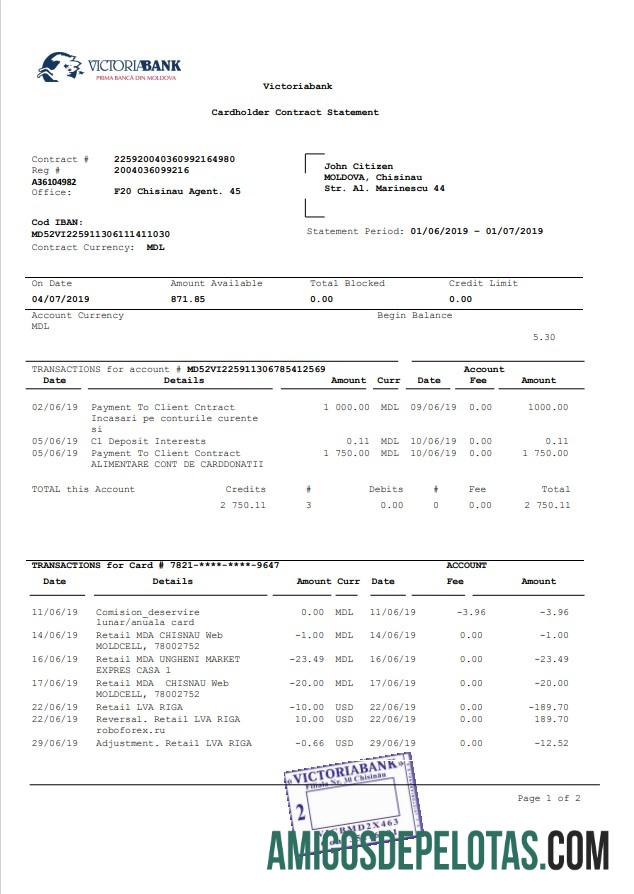 Exemplo do Victoriabank da Moldávia