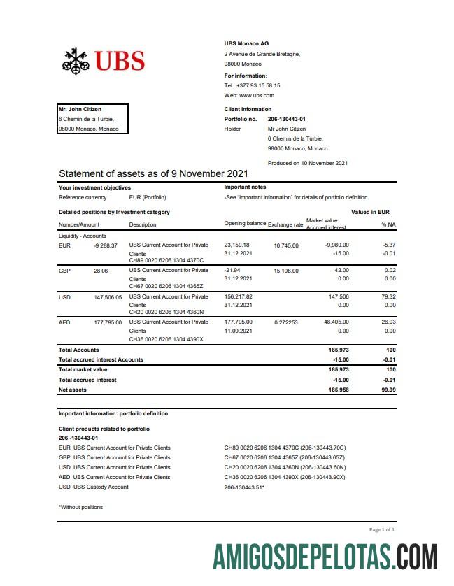 Exemplo de Pdf do Excel do Mônaco UBS