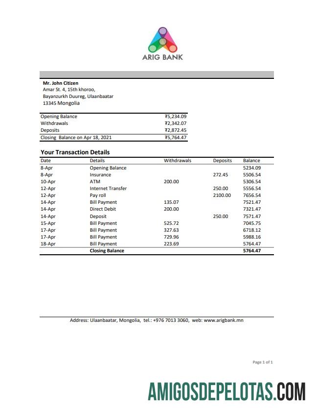 Mongolia Arig Bank Excel Pdf amostra
