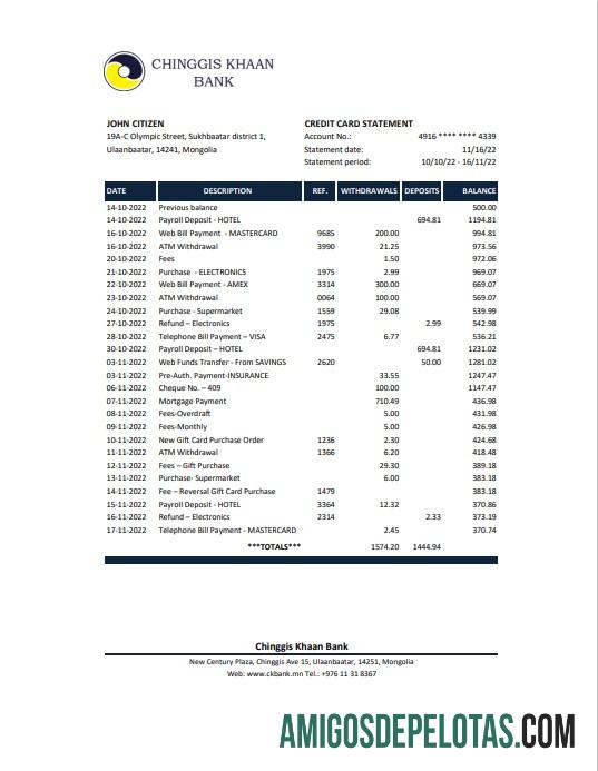 em branco Mongólia Chinggis Khaan Bank Excel e modelo PDF