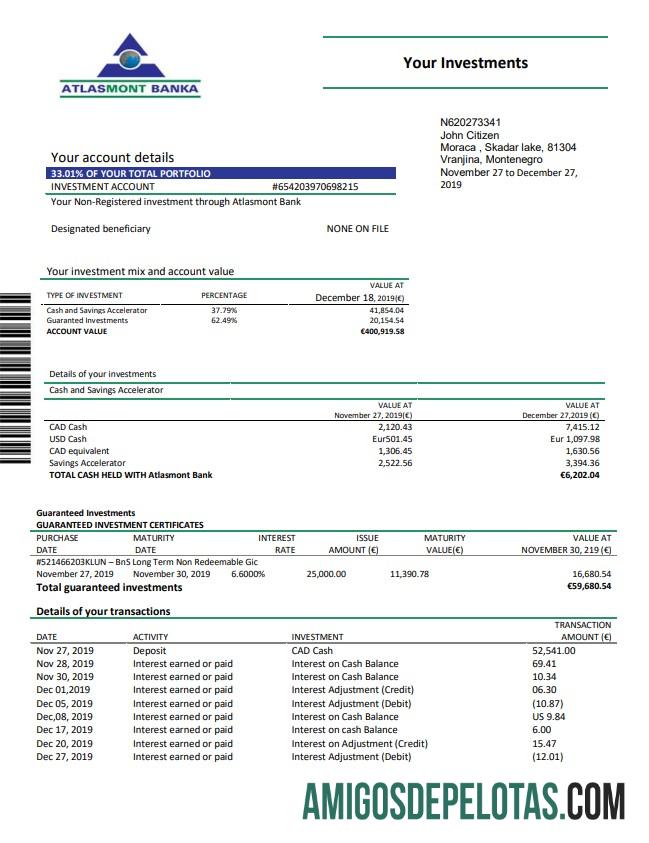Montenegro Atlasmont extrato bancário amostra