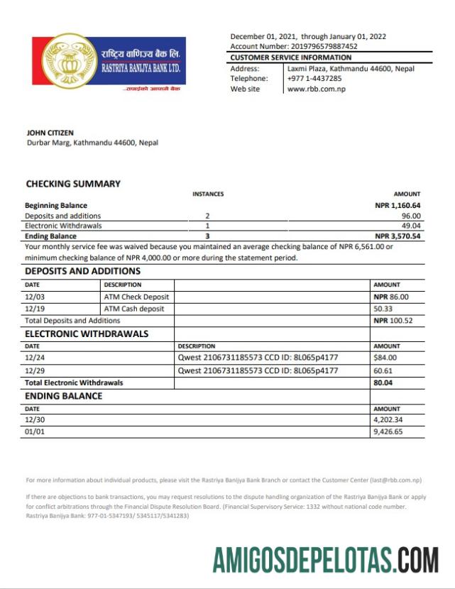 modelos de extrato bancário comercial nacional do nepal