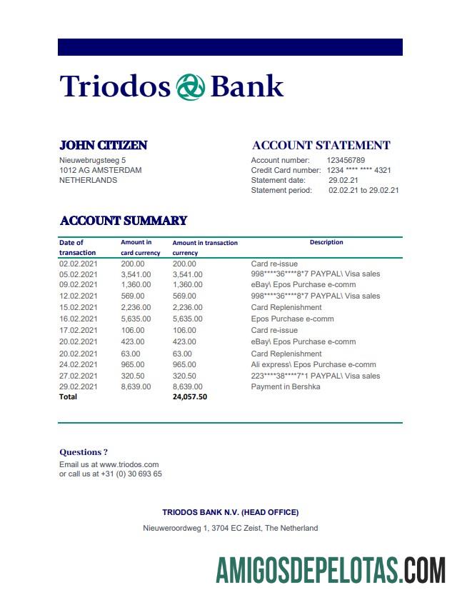 Netherlands Triodos Bank Excel Pdf modelo