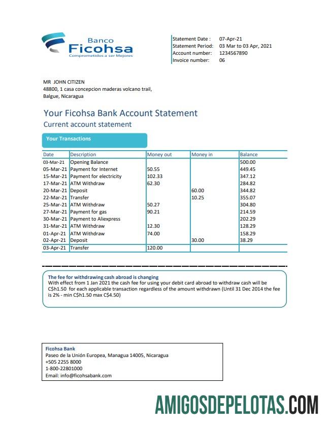 Nicaragua Banco Ficohsa Excel Pdf modelo