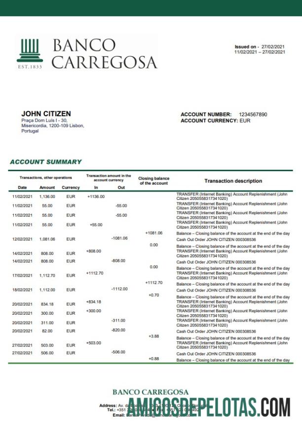 Portugal Banco Carregosa Word Pdf modelo