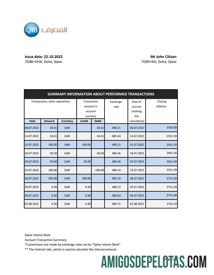 Exemplo de extrato bancário islâmico Qatar Qatar Xls