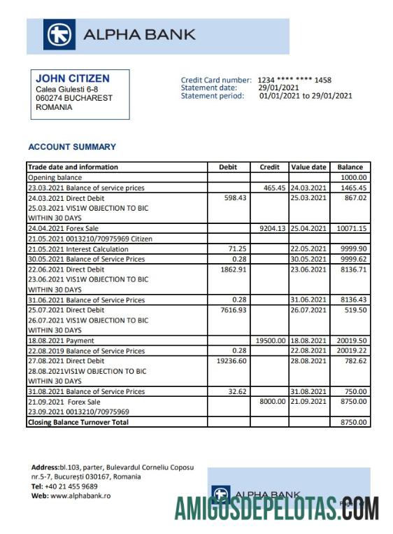 Romania Alpha Bank Excel Pdf modelo