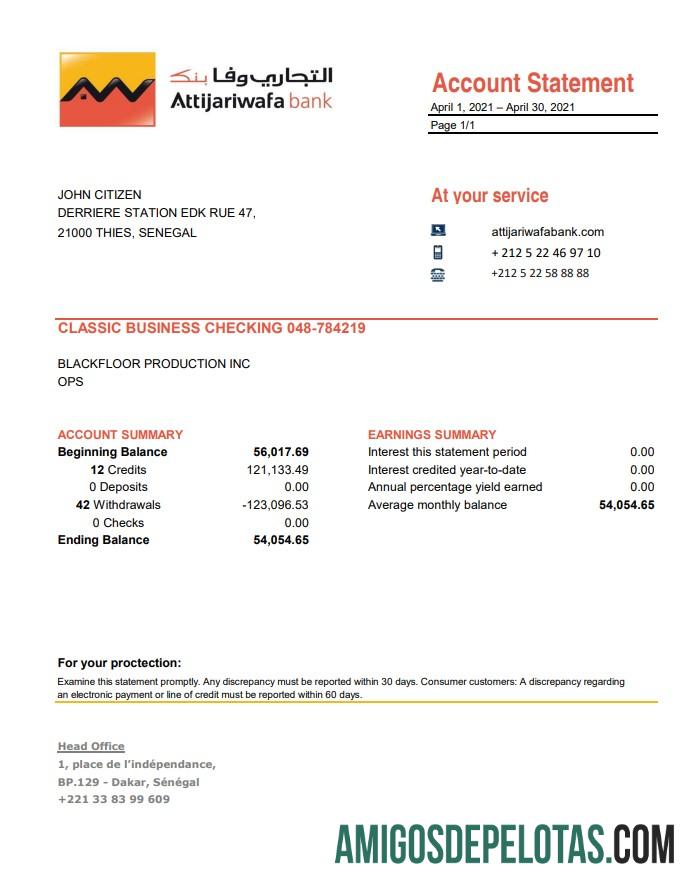 Senegal Attijariwafa Bank Excel Pdf modelo