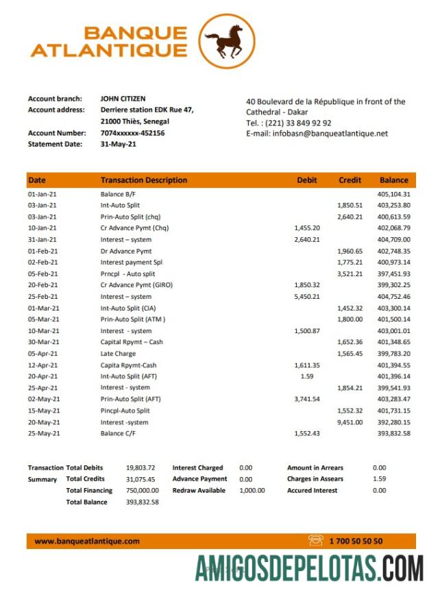 Senegal Banque Atlantique Excel Pdf exemplo