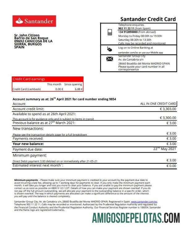 Spain Santander 1 Page Excel Pdf amostra