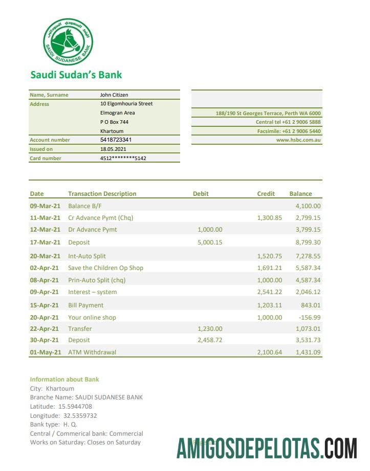 Sudan Saudi Sudanese Bank Excel Pdf amostra