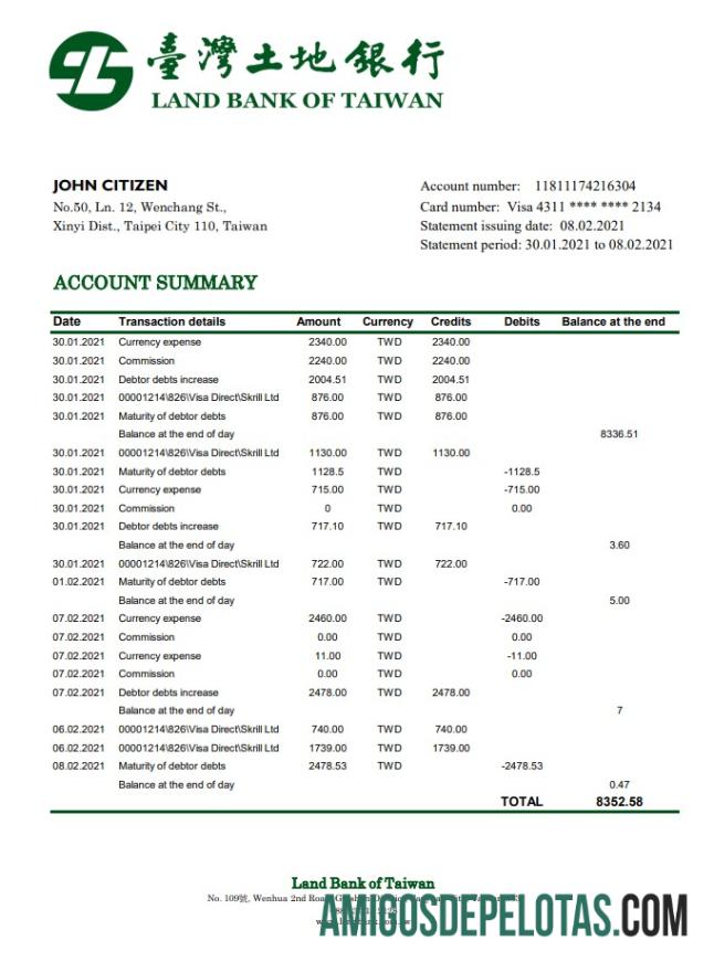 Exemplo de PDF do Excel do Banco de Terras de Taiwan de Taiwan