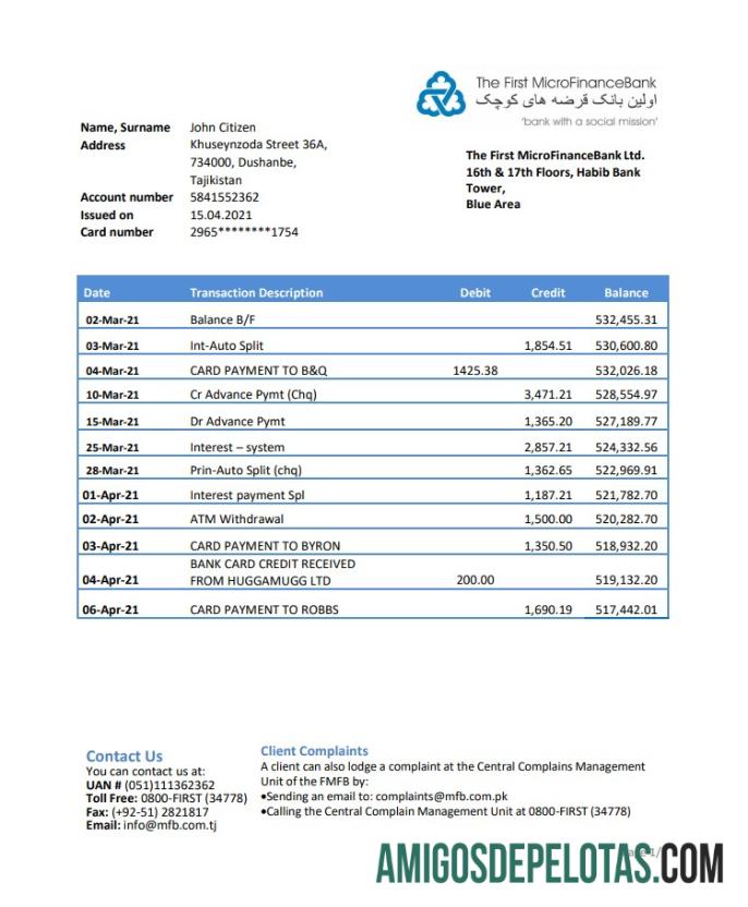 Tajikistan The First MicroFinance (FMFB) Excel Pdf modelo