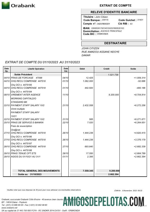 em branco Togo Oramodelo de extrato bancário Word e PDF