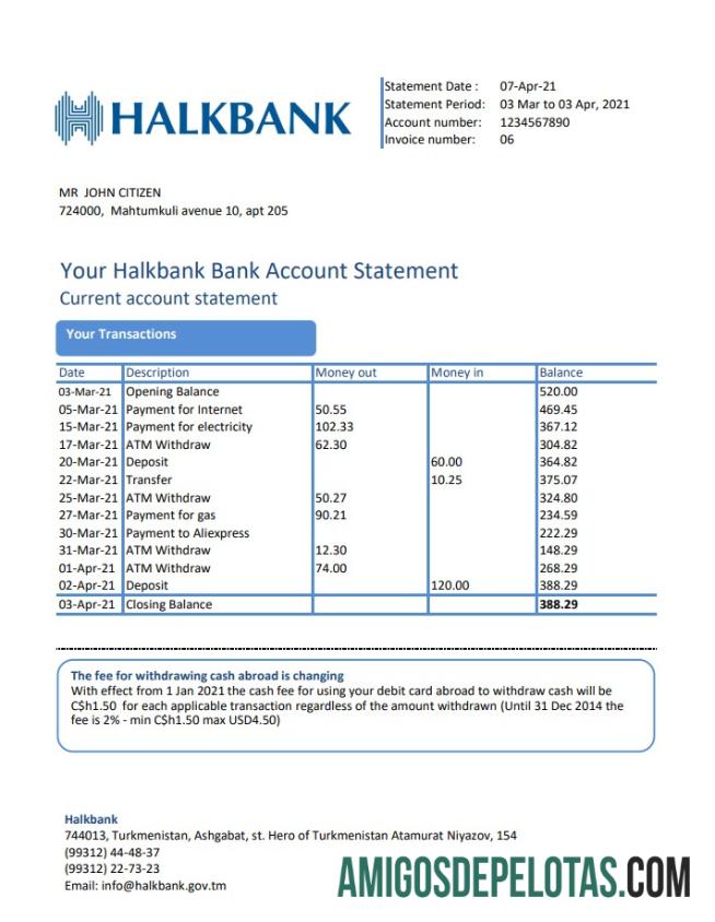 Turkmenistan Halkbank Excel Pdf modelo
