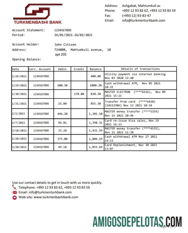 Turcomenistão Turkmenbashi Bank Excel Pdf amostra