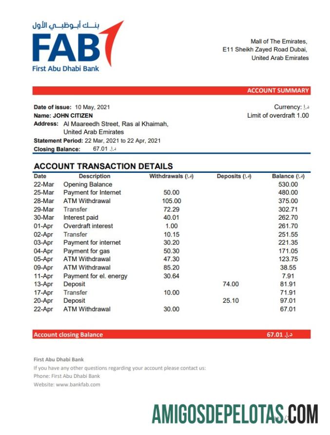 UAE First Abu Dhabi Bank Excel Pdf modelo