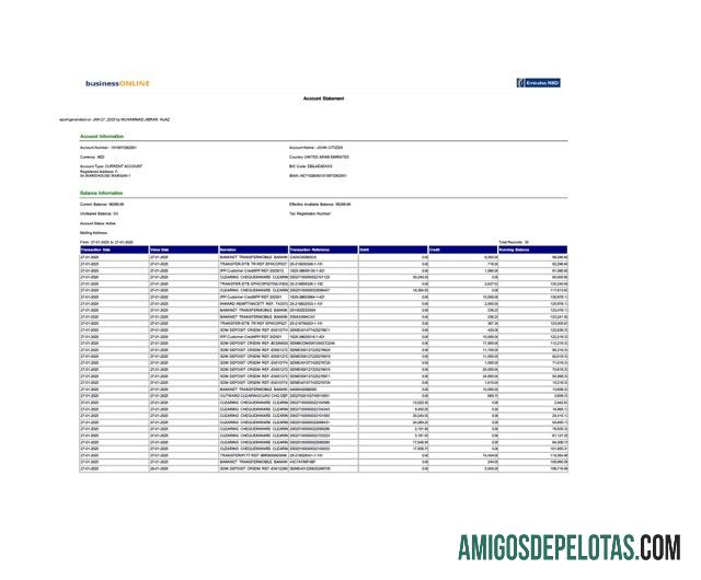 Extrato de conta NBD dos Emirados Árabes Unidos para download, modelo Word e PDF, versão 2