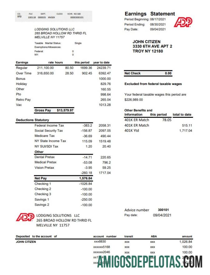 Demonstração de lucros corporativos da ADP dos EUA modelo Excel Pdf
