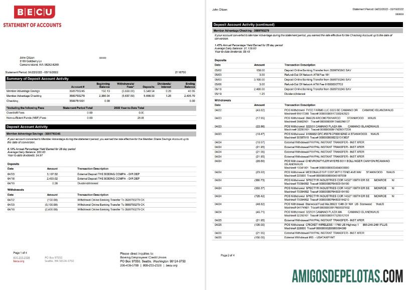 USA BECU Statement 4 Pages amostra