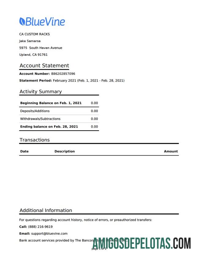 Exemplo de PDF do USA California Bluevine Bank St Word