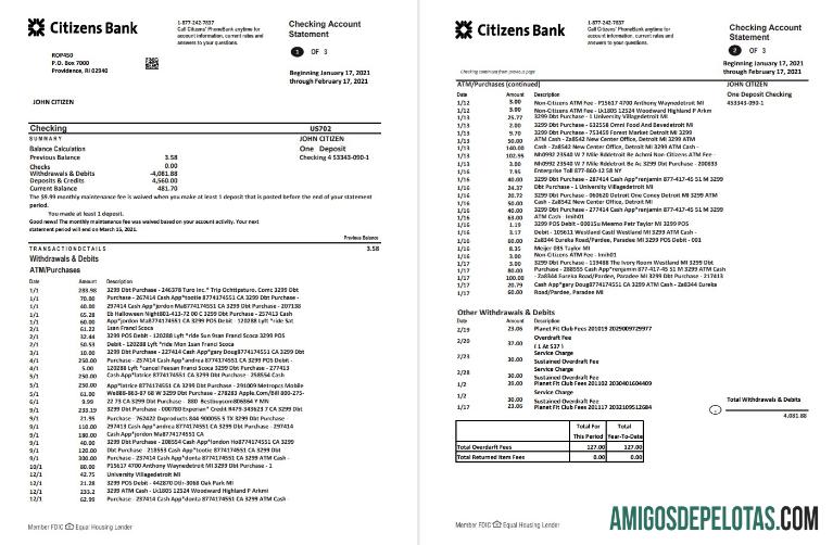 USA Citizens Bank Excel Pdf amostra