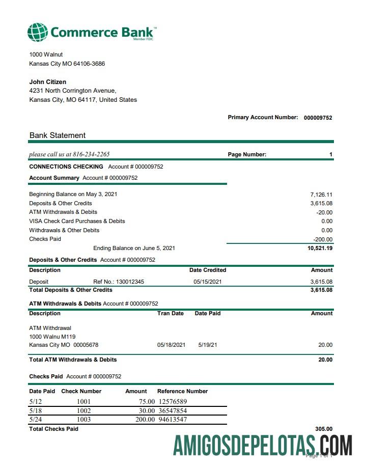 USA Commerce Bank Excel Pdf modelo