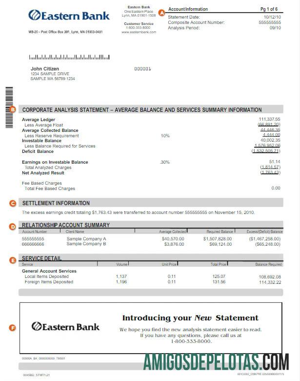 Declaração em branco do USA EASTERN BANK Modelo Word e PDF