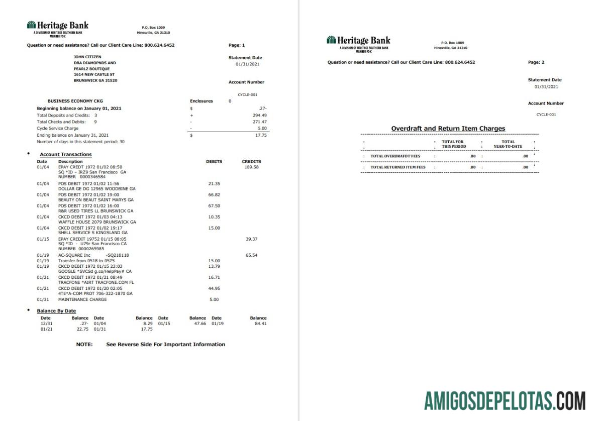 Modelo PDF do Word de 3 páginas do USA Heritage Bank