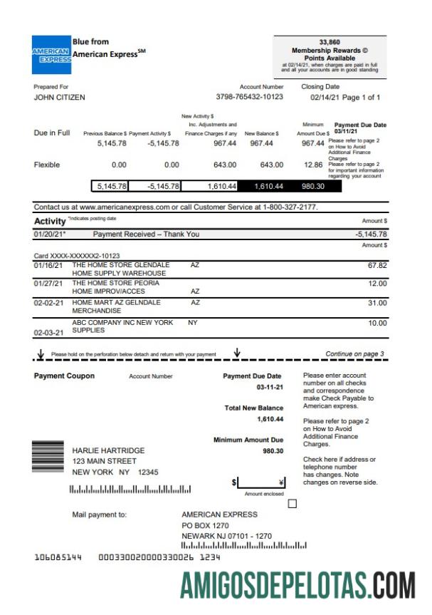 Modelo EUA Nova York American Express Blue Excel